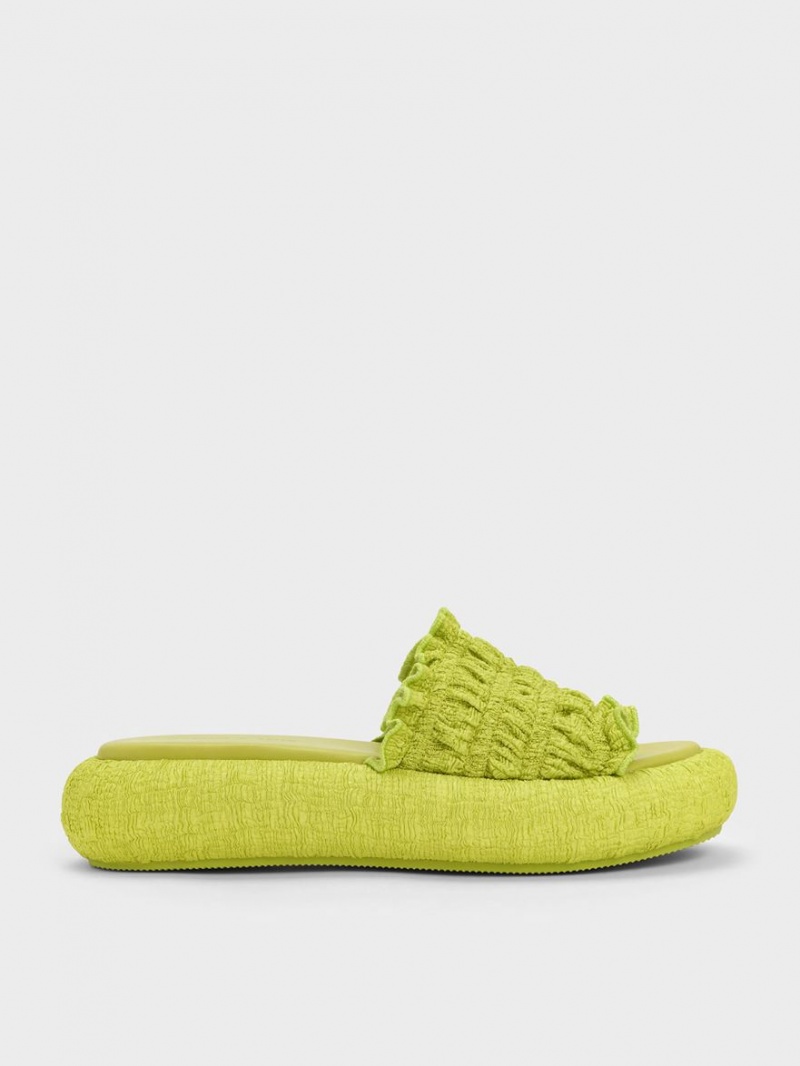 Σαγιοναρεσ Charles And Keith Nuala Ruched Flatforms ανοιχτο πρασινο | 14035-OWYX