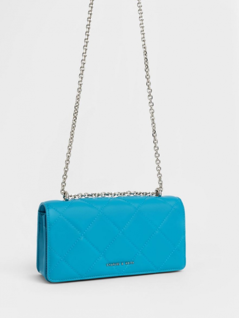 πορτοφολια Charles And Keith Paffuto Chain Handle Καπιτονέ Long μπλε | 34167-VTNO