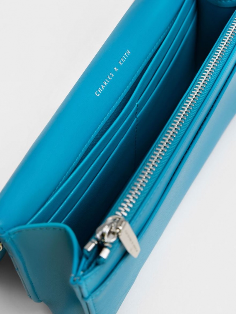 πορτοφολια Charles And Keith Paffuto Chain Handle Καπιτονέ Long μπλε | 34167-VTNO