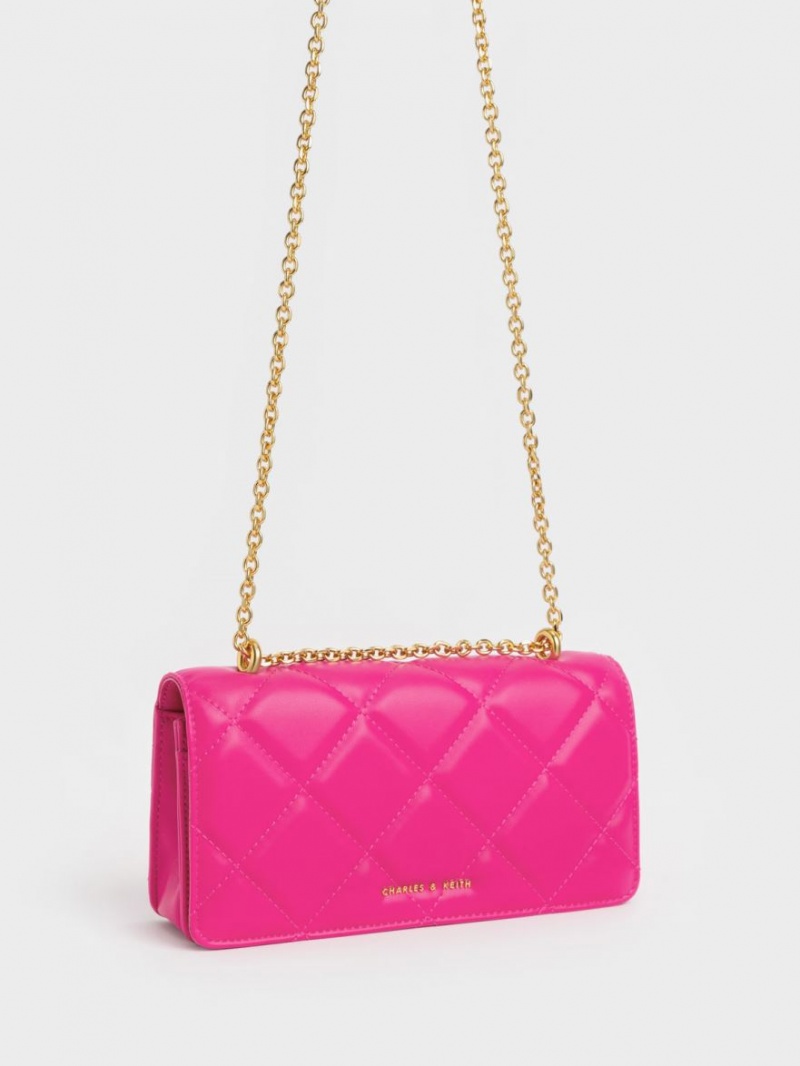 πορτοφολια Charles And Keith Paffuto Chain Handle Καπιτονέ Long φουξια | 79650-RWAF