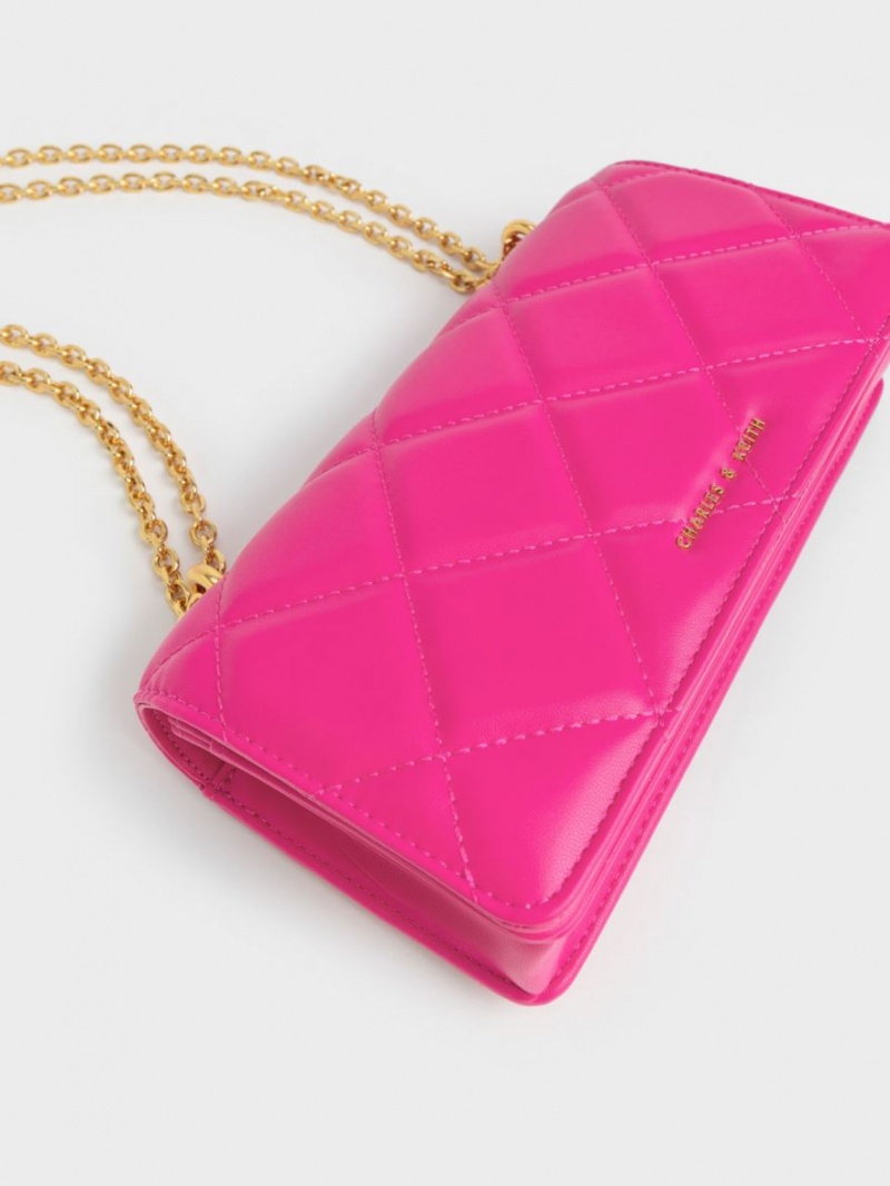 πορτοφολια Charles And Keith Paffuto Chain Handle Καπιτονέ Long φουξια | 79650-RWAF