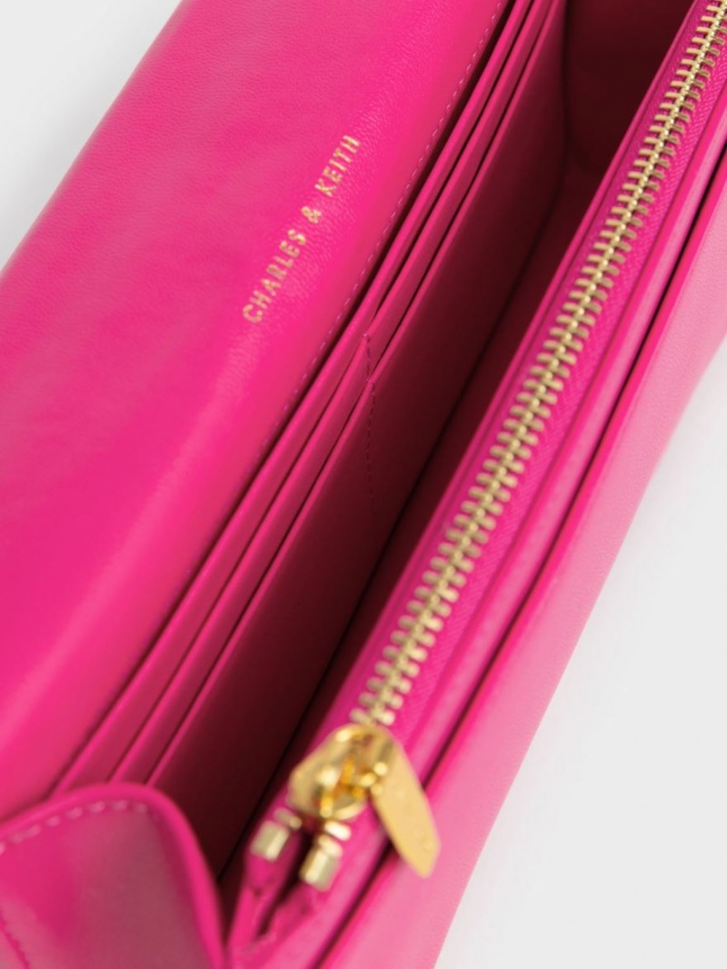 πορτοφολια Charles And Keith Paffuto Chain Handle Καπιτονέ Long φουξια | 79650-RWAF