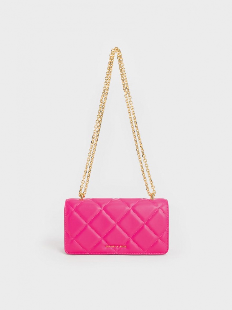 πορτοφολια Charles And Keith Paffuto Chain Handle Καπιτονέ Long φουξια | 79650-RWAF