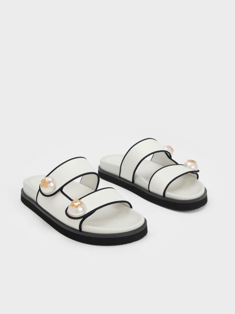 Σαγιοναρεσ Charles And Keith Pearl Embellished Contrast-Trim ασπρα | 58209-NSGM