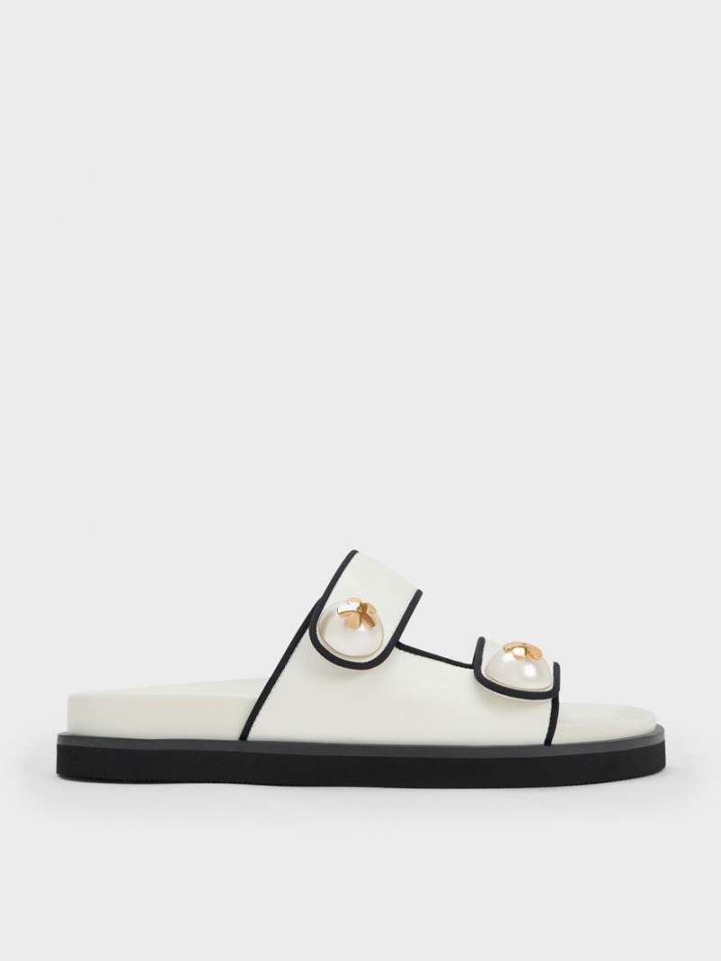 Σαγιοναρεσ Charles And Keith Pearl Embellished Contrast-Trim ασπρα | 58209-NSGM