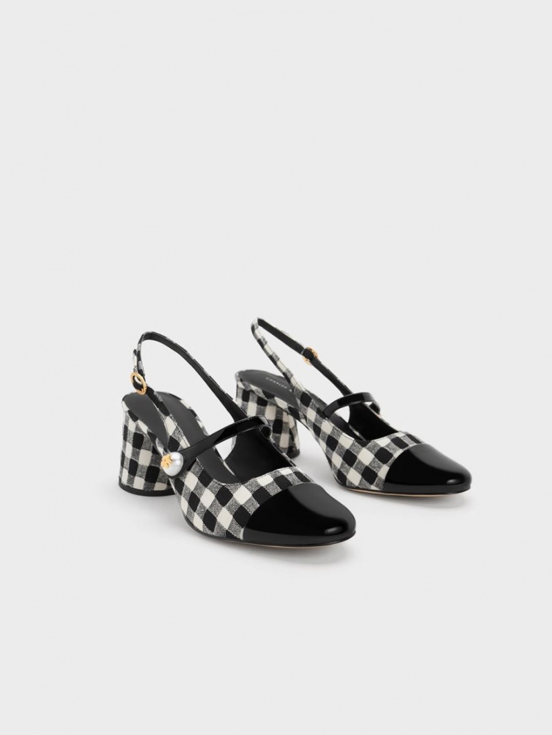 Γοβεσ Charles And Keith Pearl Embellished Gingham Slingback Πολύχρωμο | 61532-EPJO