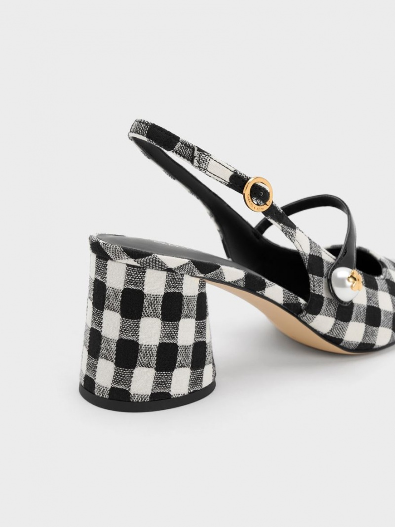 Γοβεσ Charles And Keith Pearl Embellished Gingham Slingback Πολύχρωμο | 61532-EPJO