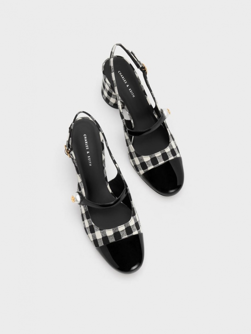 Γοβεσ Charles And Keith Pearl Embellished Gingham Slingback Πολύχρωμο | 61532-EPJO