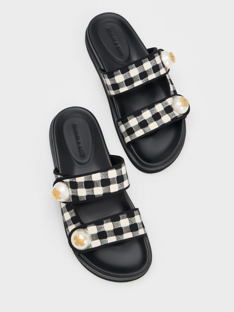 Σαγιοναρεσ Charles And Keith Pearl Embellished Gingham Πολύχρωμο | 32415-ALSJ