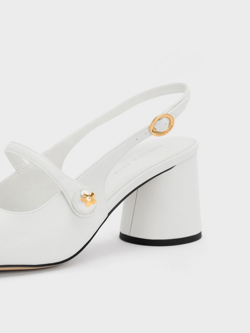 Γοβεσ Charles And Keith Pearl Embellished Slingback ασπρα | 35480-KXID