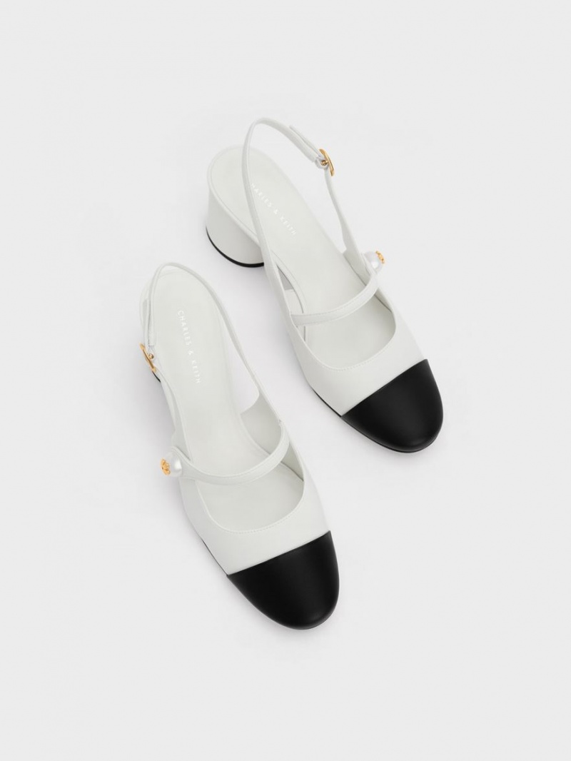 Γοβεσ Charles And Keith Pearl Embellished Slingback ασπρα | 35480-KXID