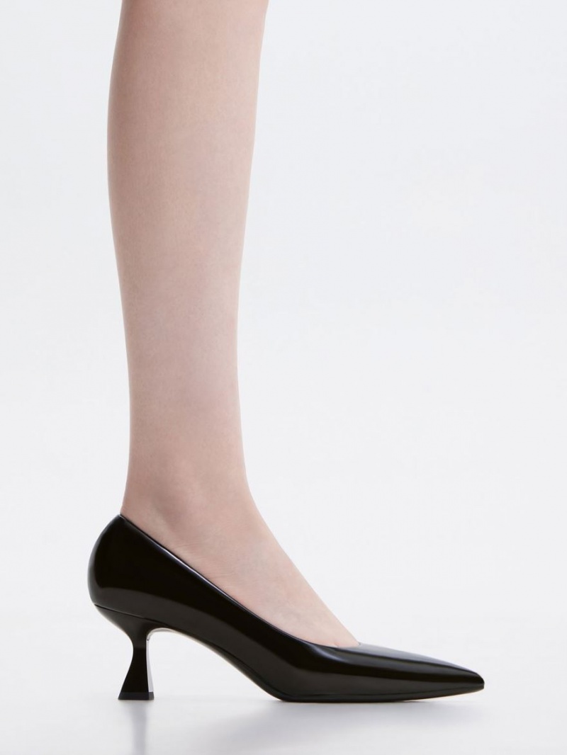 Γοβεσ Charles And Keith Pointed-toe Flare Heel μαυρα | 03692-FEBC