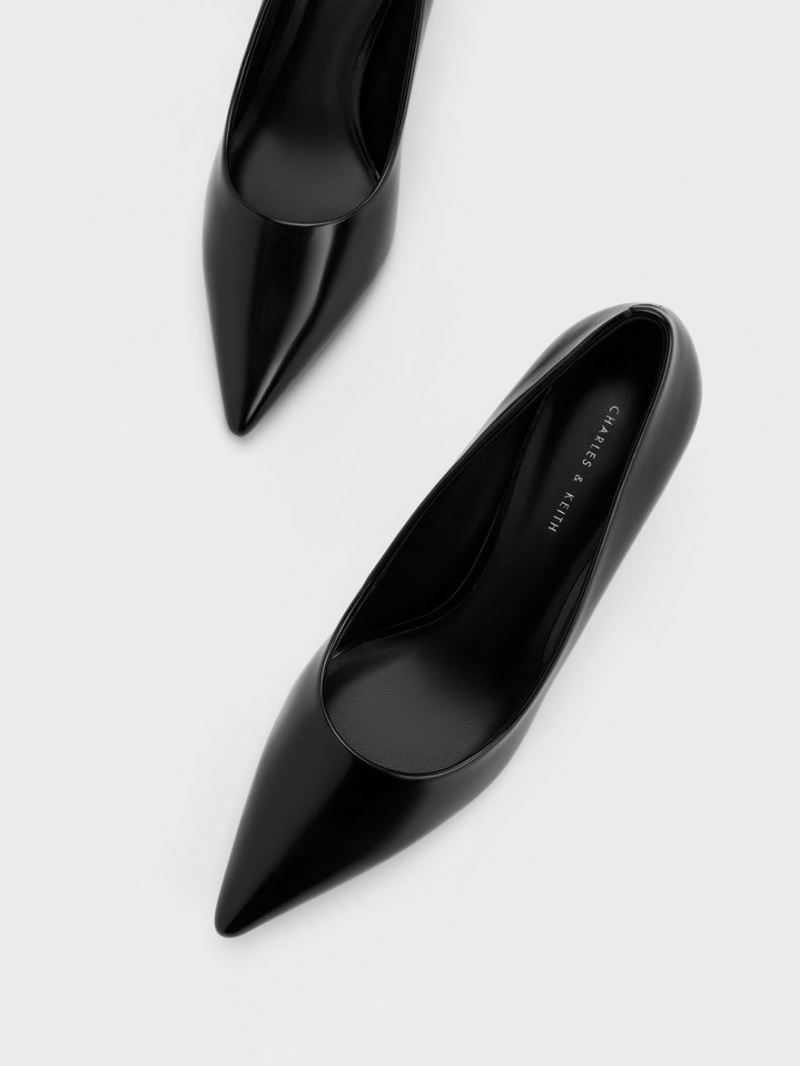 Γοβεσ Charles And Keith Pointed-toe Flare Heel μαυρα | 03692-FEBC