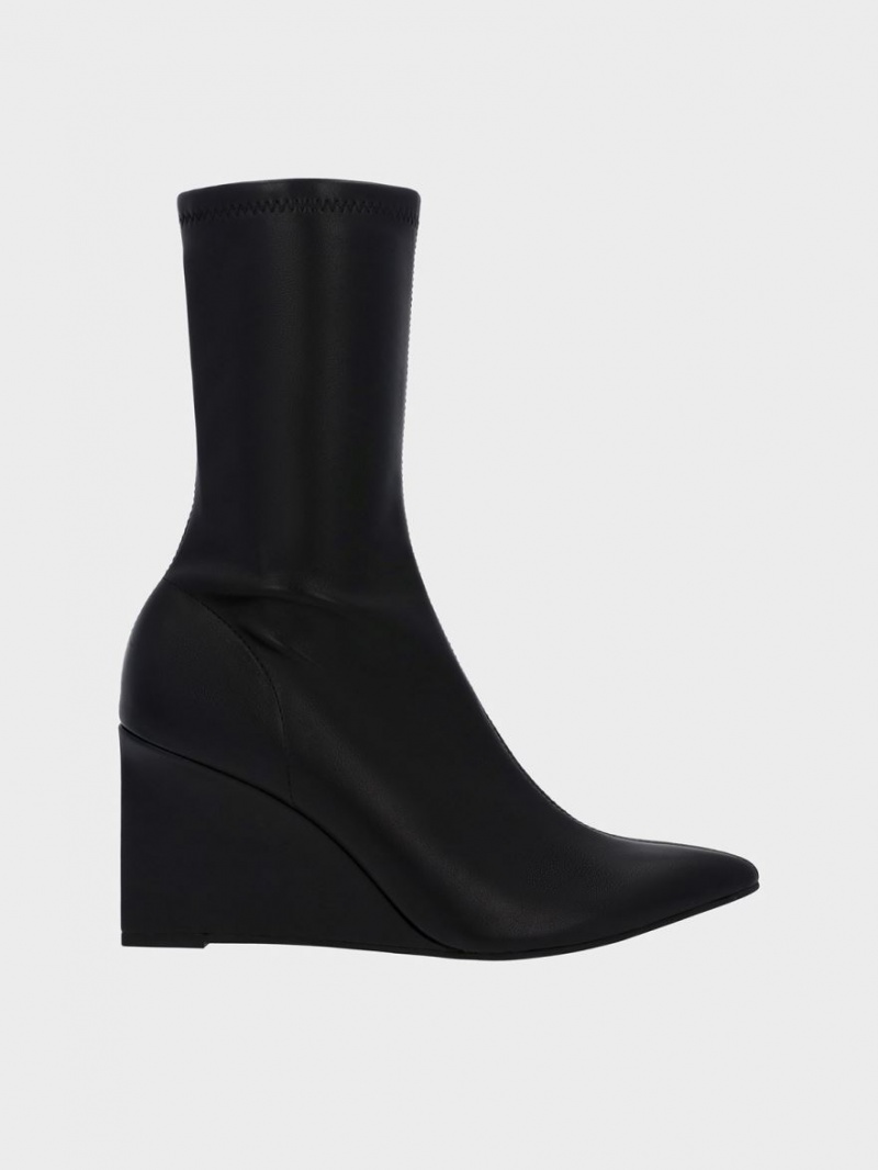 Μποτακια Charles And Keith Pointed-toe Wedge μαυρα | 57241-LNUC