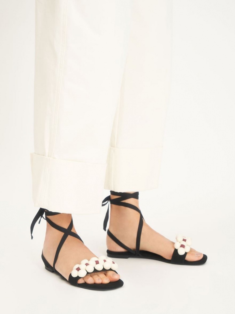 Σανδαλια Charles And Keith Pom Pom Tie-Around μαυρα | 78320-XYDT