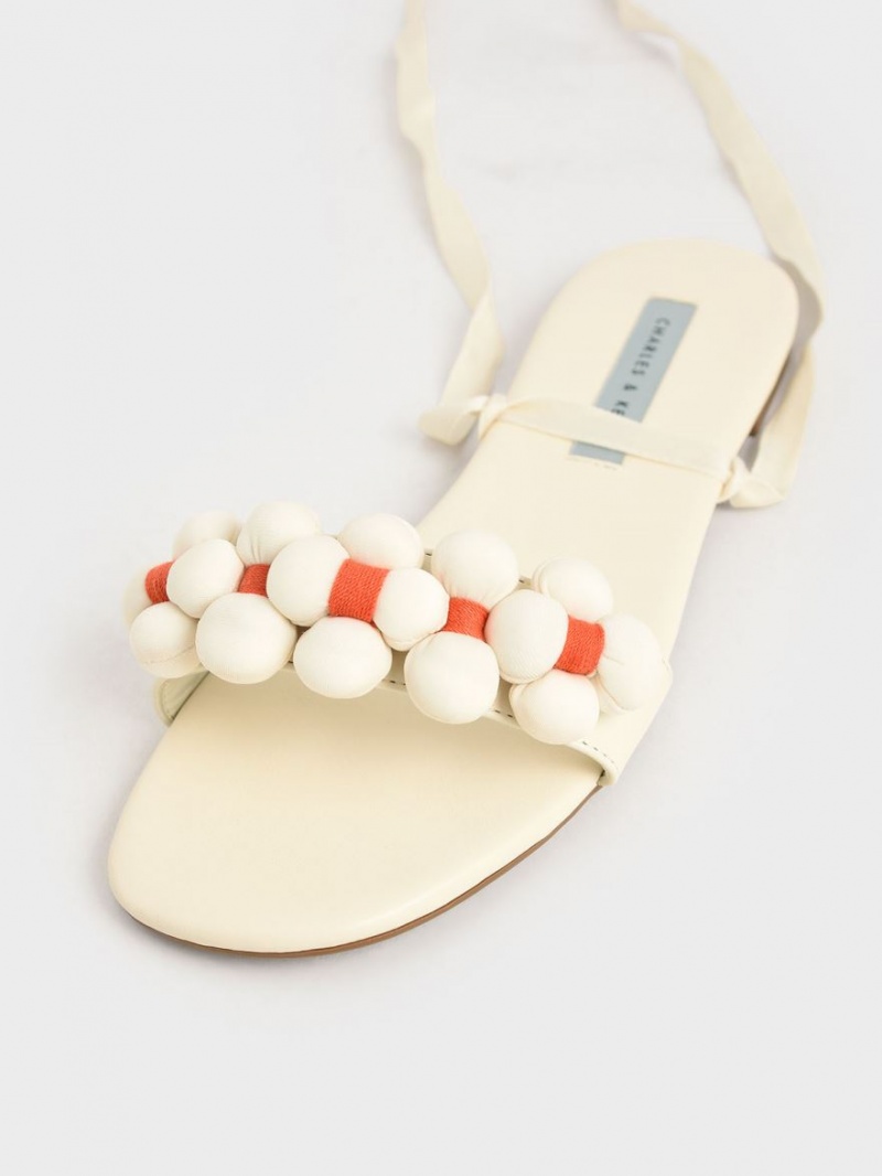 Σανδαλια Charles And Keith Pom Pom Tie-Around κρέμα | 89073-WOFC