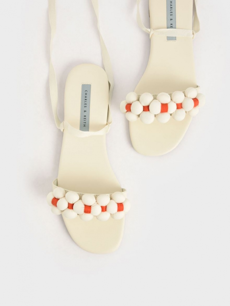 Σανδαλια Charles And Keith Pom Pom Tie-Around κρέμα | 89073-WOFC