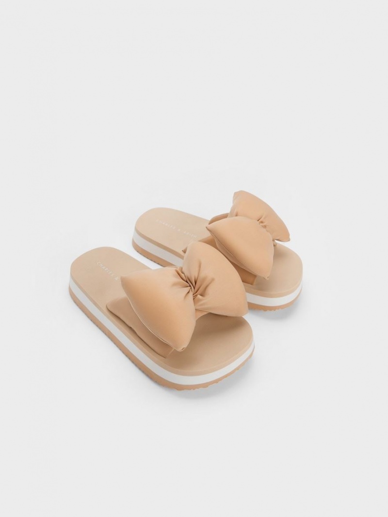 Σαγιοναρεσ Charles And Keith Puffy Bow Μπεζ | 56908-WSUE