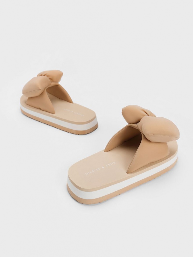 Σαγιοναρεσ Charles And Keith Puffy Bow Μπεζ | 56908-WSUE