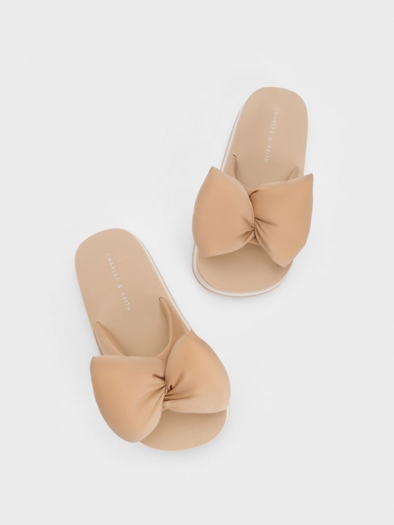 Σαγιοναρεσ Charles And Keith Puffy Bow Μπεζ | 56908-WSUE