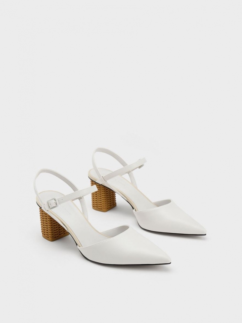 Γοβεσ Charles And Keith Rattan Block Heel ασπρα | 34652-UYRS