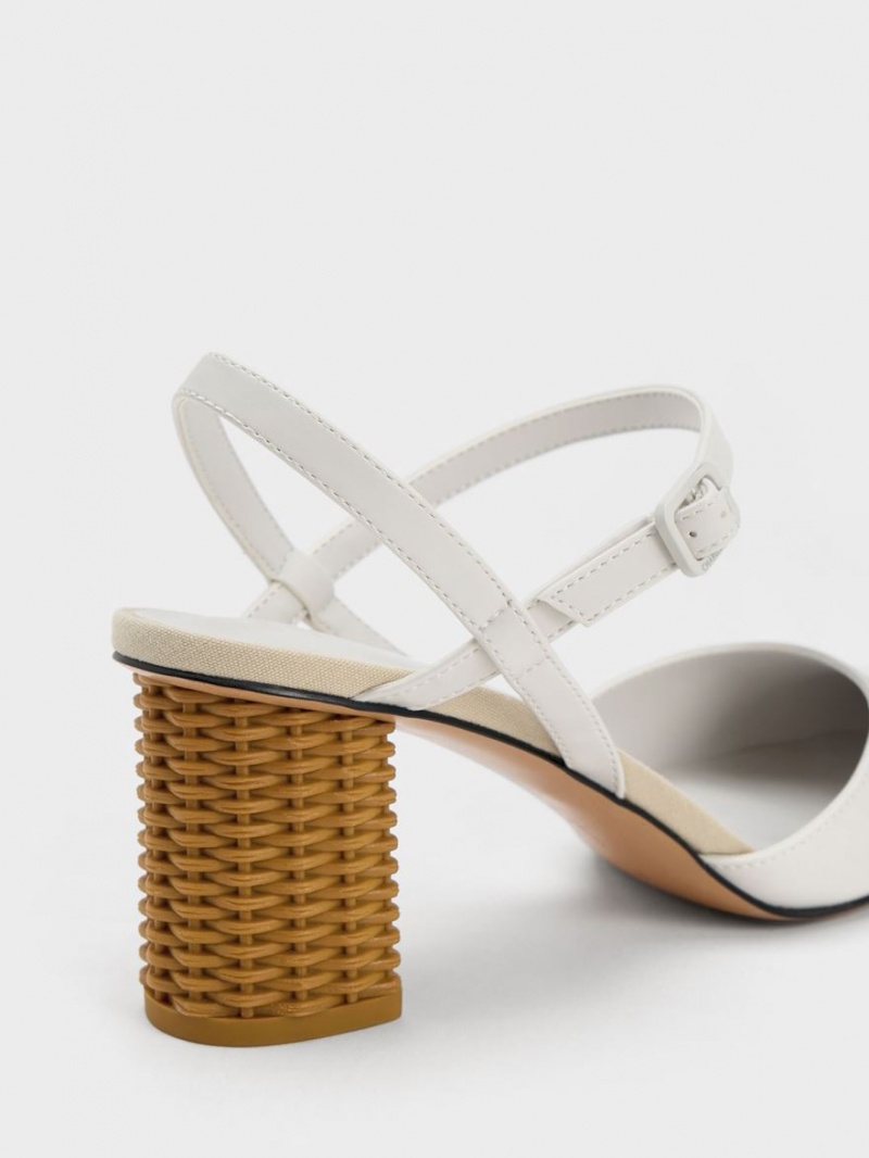 Γοβεσ Charles And Keith Rattan Block Heel ασπρα | 34652-UYRS