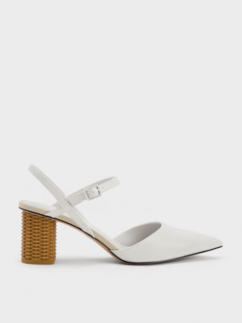 Γοβεσ Charles And Keith Rattan Block Heel ασπρα | 34652-UYRS