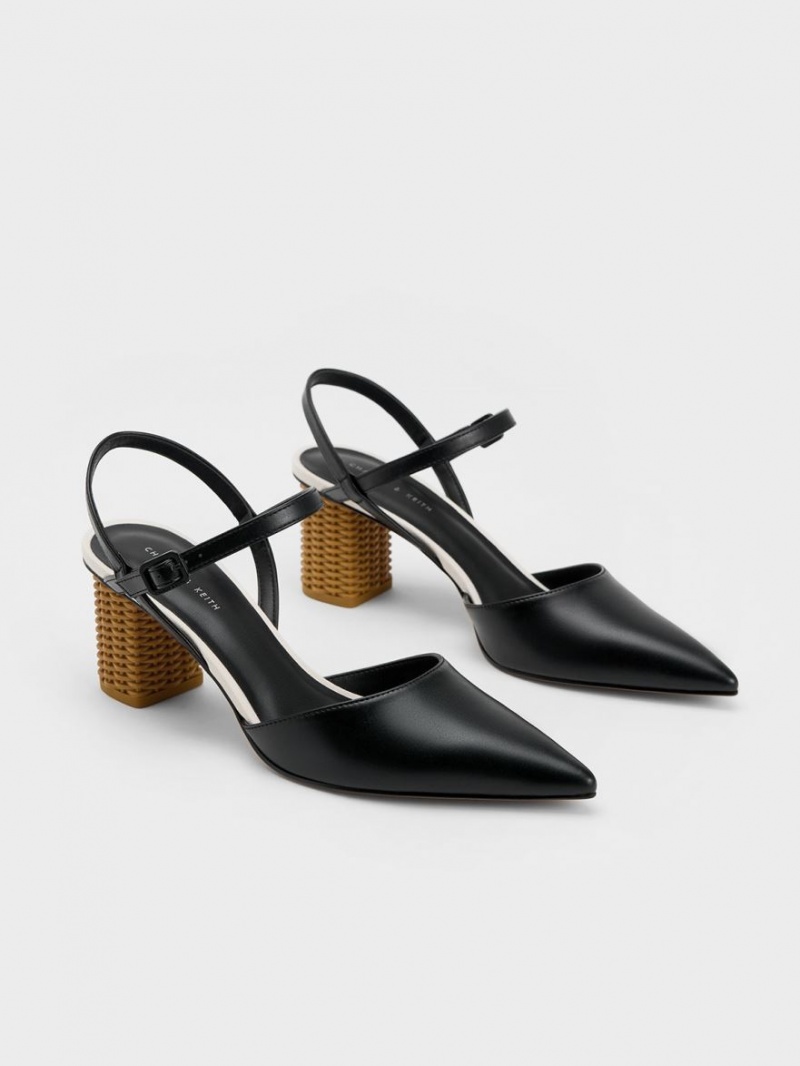 Γοβεσ Charles And Keith Rattan Block Heel μαυρα | 54197-JPYS