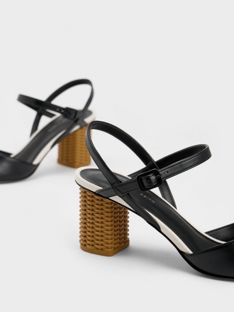 Γοβεσ Charles And Keith Rattan Block Heel μαυρα | 54197-JPYS