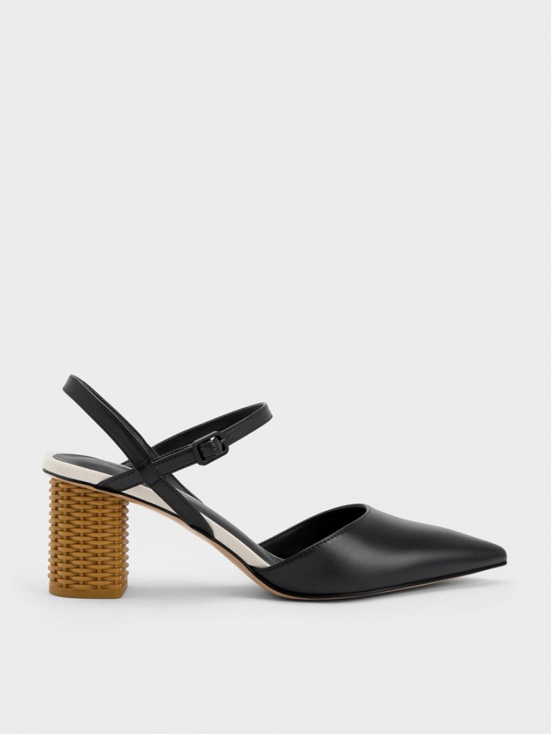 Γοβεσ Charles And Keith Rattan Block Heel μαυρα | 54197-JPYS