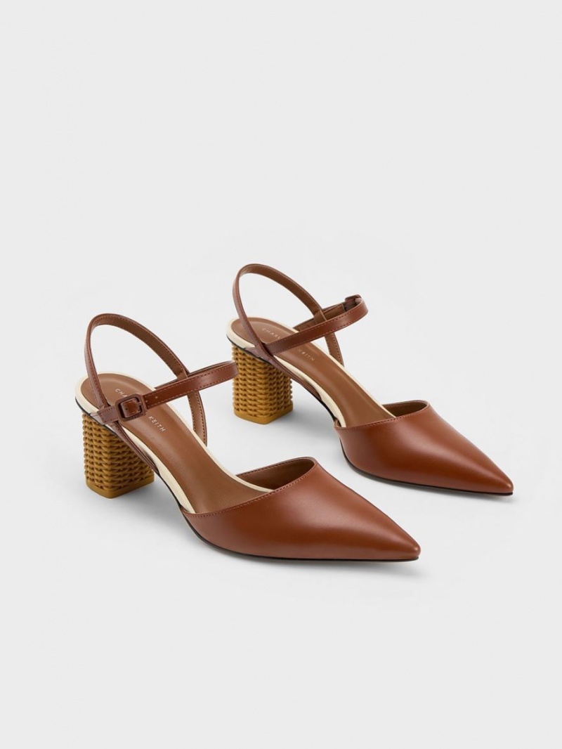 Γοβεσ Charles And Keith Rattan Block Heel καφε | 72065-PGDB