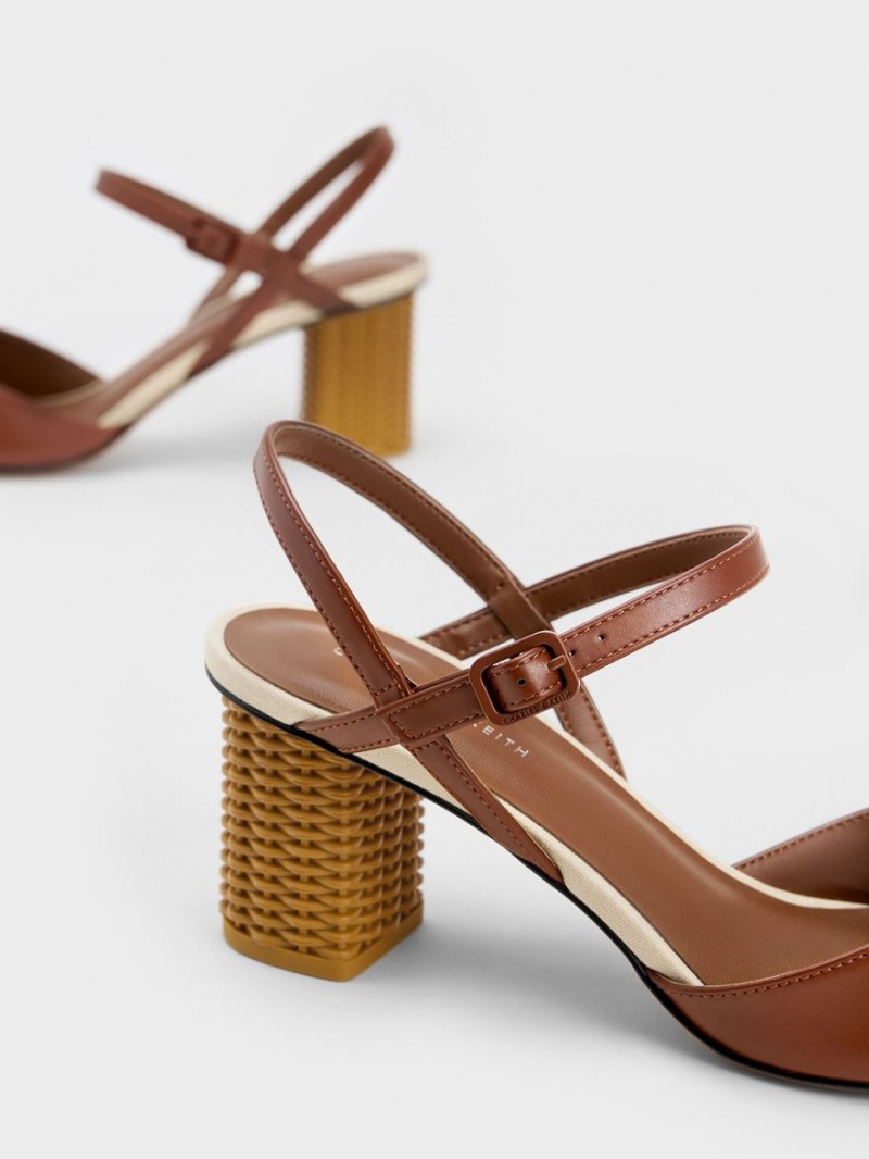 Γοβεσ Charles And Keith Rattan Block Heel καφε | 72065-PGDB