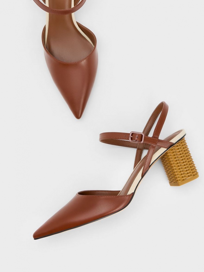 Γοβεσ Charles And Keith Rattan Block Heel καφε | 72065-PGDB