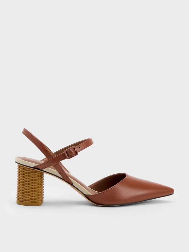 Γοβεσ Charles And Keith Rattan Block Heel καφε | 72065-PGDB