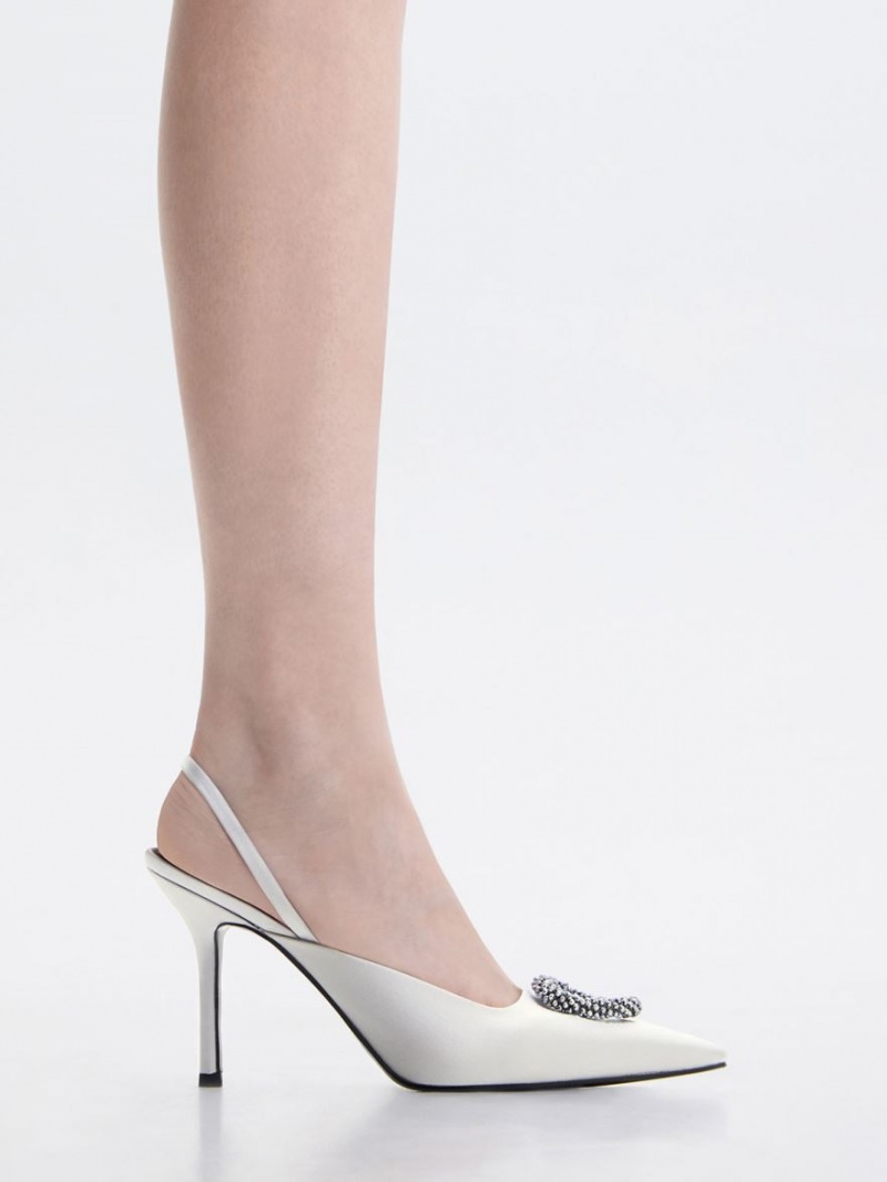Γοβεσ Charles And Keith Recycled Polyester Beaded Circle Slingback ασημι | 10254-ZDWC