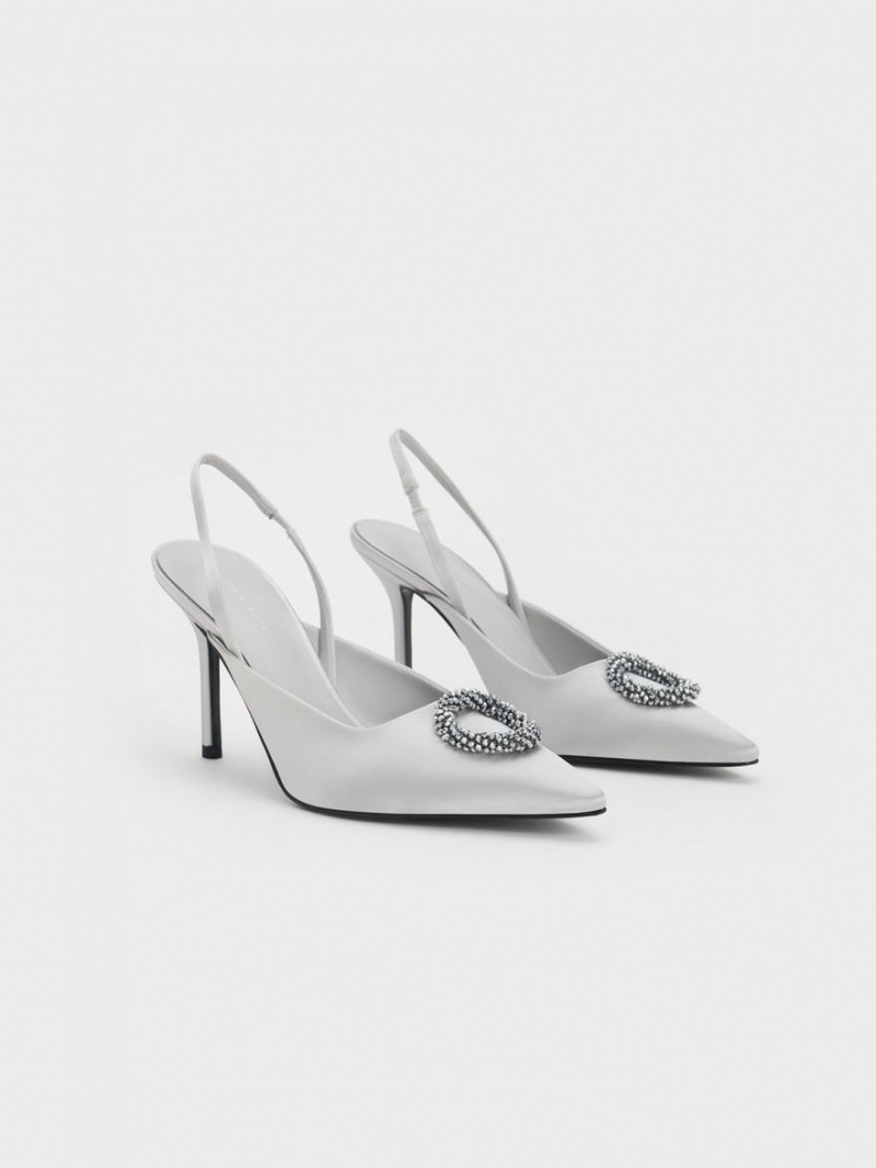 Γοβεσ Charles And Keith Recycled Polyester Beaded Circle Slingback ασημι | 10254-ZDWC