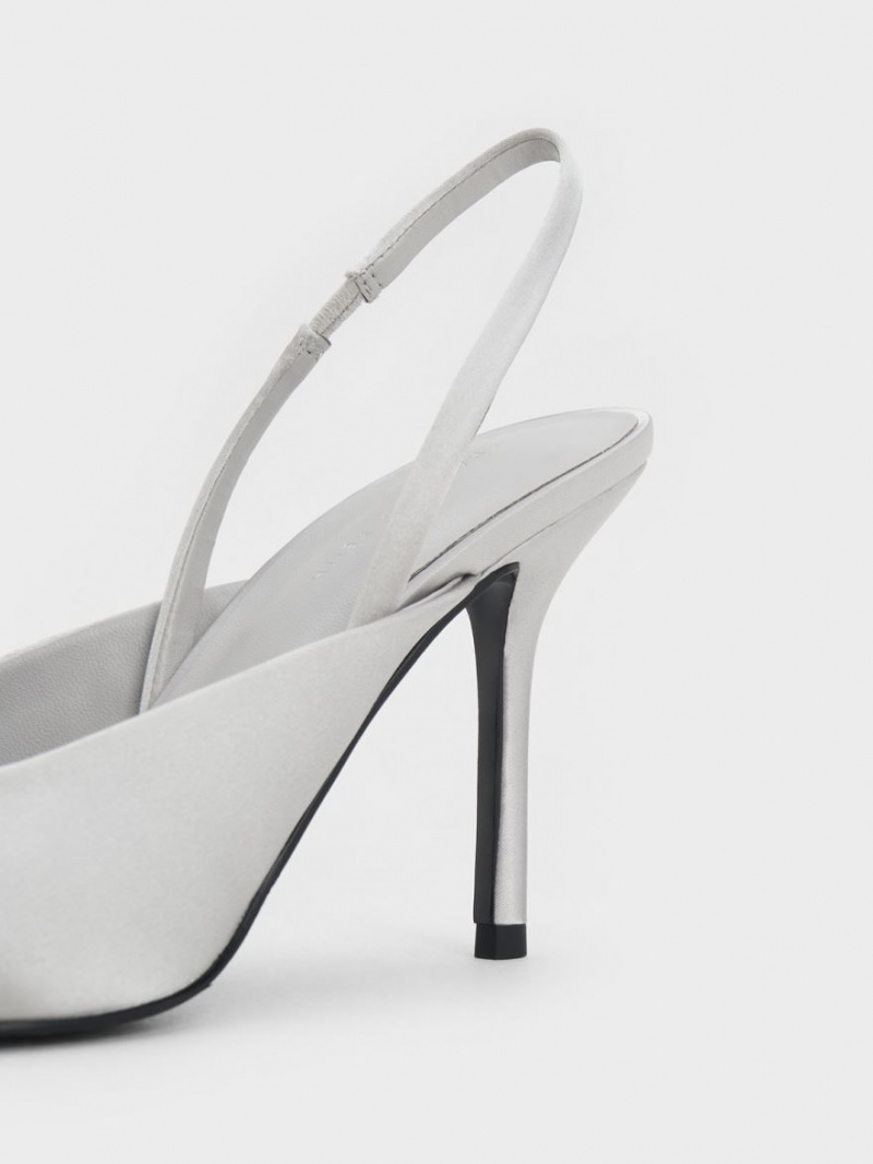 Γοβεσ Charles And Keith Recycled Polyester Beaded Circle Slingback ασημι | 10254-ZDWC