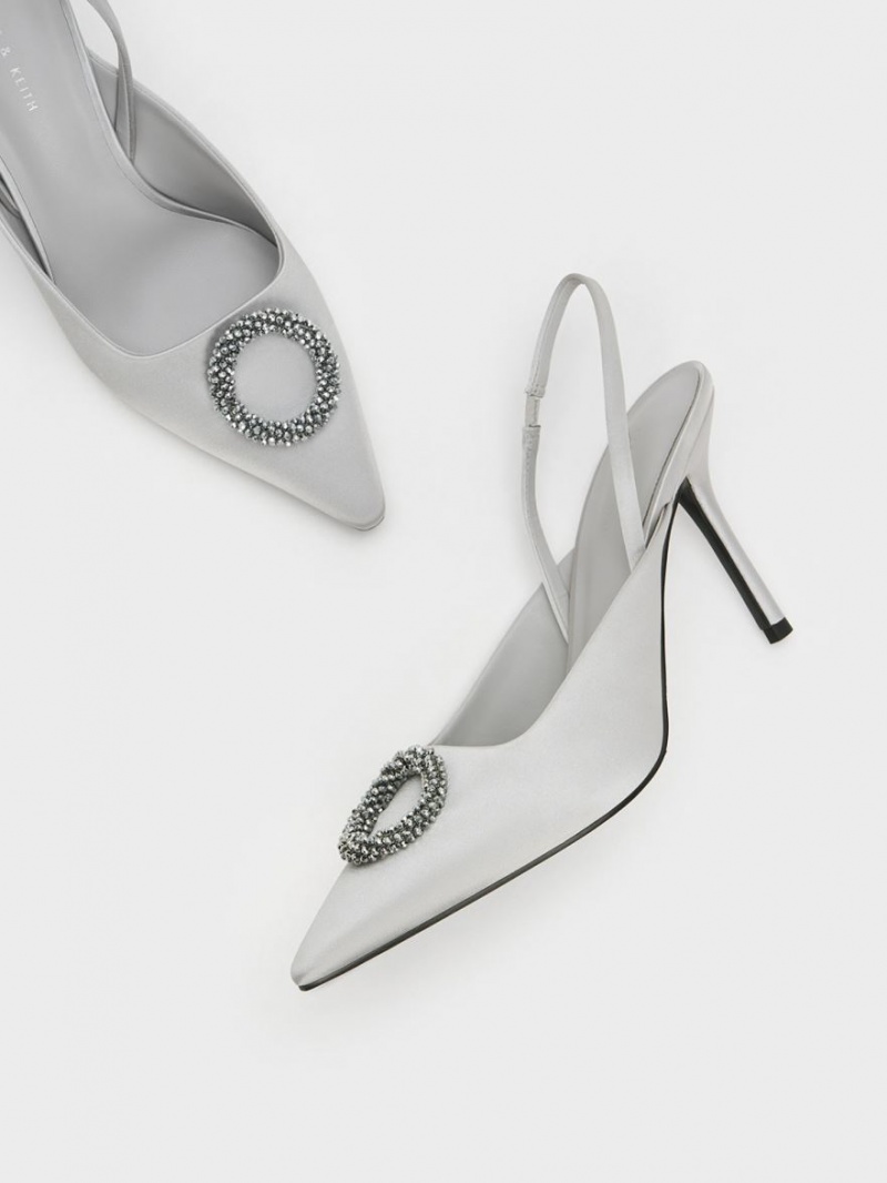 Γοβεσ Charles And Keith Recycled Polyester Beaded Circle Slingback ασημι | 10254-ZDWC
