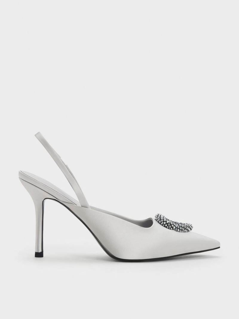 Γοβεσ Charles And Keith Recycled Polyester Beaded Circle Slingback ασημι | 10254-ZDWC