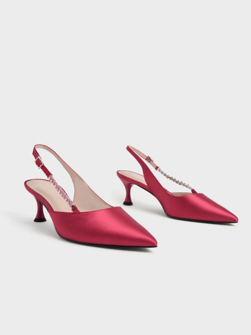 Γοβεσ Charles And Keith Recycled Polyester Gem-λουρακια Slingback κοκκινα | 82670-PCTA