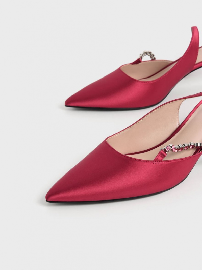 Γοβεσ Charles And Keith Recycled Polyester Gem-λουρακια Slingback κοκκινα | 82670-PCTA