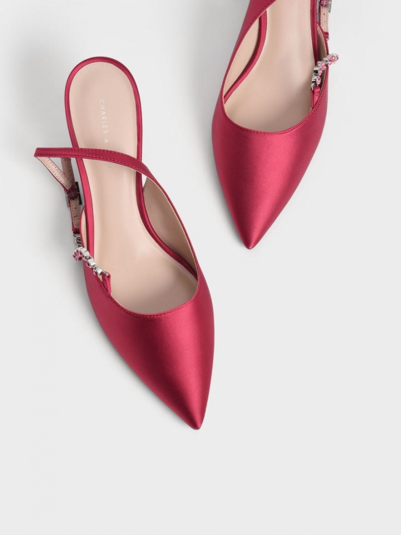 Γοβεσ Charles And Keith Recycled Polyester Gem-λουρακια Slingback κοκκινα | 82670-PCTA