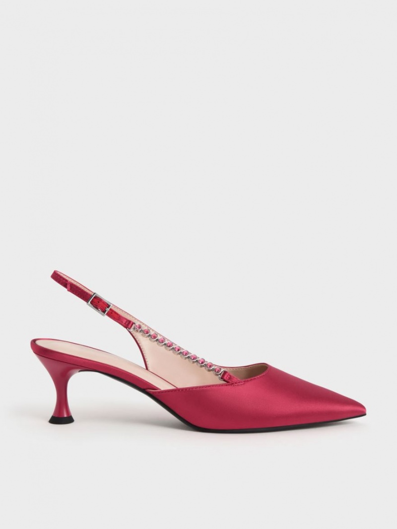 Γοβεσ Charles And Keith Recycled Polyester Gem-λουρακια Slingback κοκκινα | 82670-PCTA