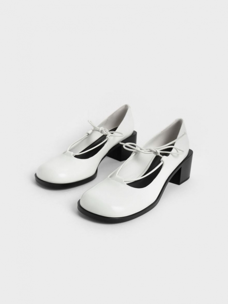 Γοβεσ Charles And Keith Ribbon-Tie Mary Jane ασπρα | 04893-CLVO