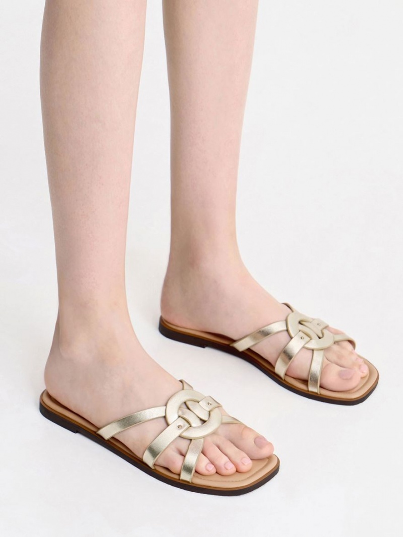 Σαγιοναρεσ Charles And Keith Ring Detail Metallic strappy Flats χρυσο χρωμα | 23154-TMXU