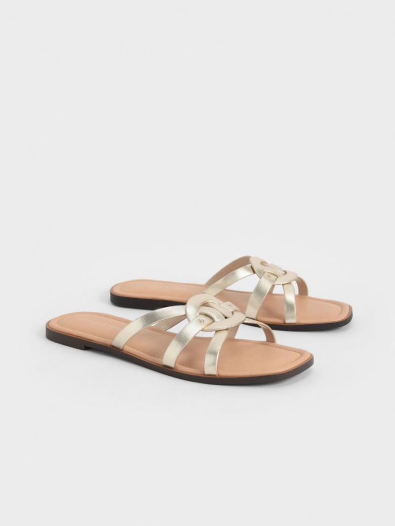 Σαγιοναρεσ Charles And Keith Ring Detail Metallic strappy Flats χρυσο χρωμα | 23154-TMXU