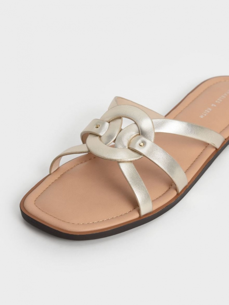 Σαγιοναρεσ Charles And Keith Ring Detail Metallic strappy Flats χρυσο χρωμα | 23154-TMXU