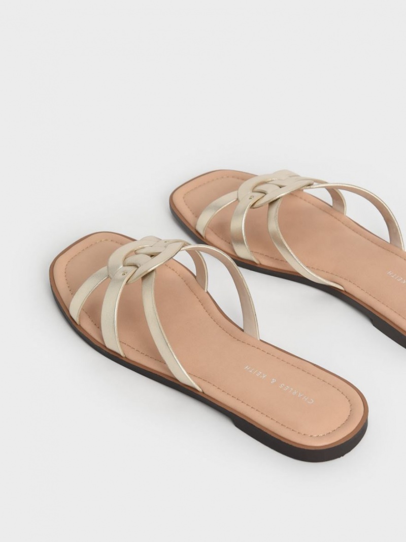 Σαγιοναρεσ Charles And Keith Ring Detail Metallic strappy Flats χρυσο χρωμα | 23154-TMXU