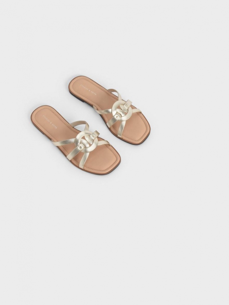 Σαγιοναρεσ Charles And Keith Ring Detail Metallic strappy Flats χρυσο χρωμα | 23154-TMXU