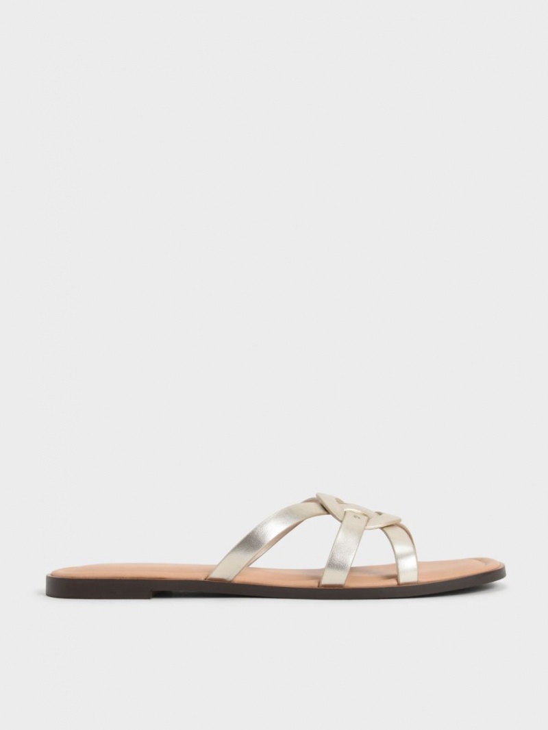 Σαγιοναρεσ Charles And Keith Ring Detail Metallic strappy Flats χρυσο χρωμα | 23154-TMXU